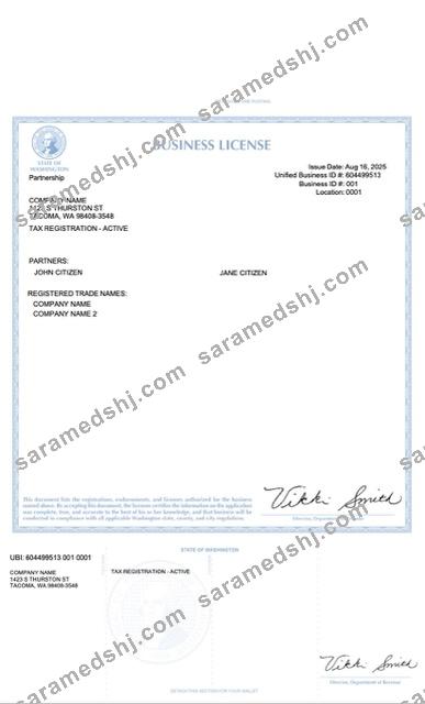 USA Washington business license Word and PDF template